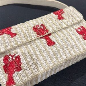LAST CHANCE SALE NWT Viral Hand Beaded Sequin Lobster - White and Red